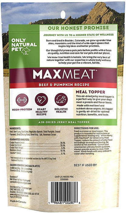 Only Natural Pet MaxMeat Holistic Air Dried Dry Dog Food Meal Topper - All Natural, High Protein, Grain Free and Limited Ingredient - Made with Real Meat - Beef with Pumpkin & Parsley 4 oz