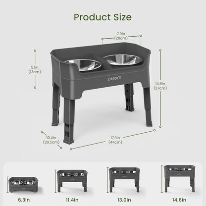 KPWACD 3-in-1 Elevated Dog Bowls Mess Proof Raised Slow Feeder Dog Bowls, 4 Height Adjustable Stand Licking Plate with 2 56oz Stainless Steel Doggy Food Dish for Small Medium Large Pets