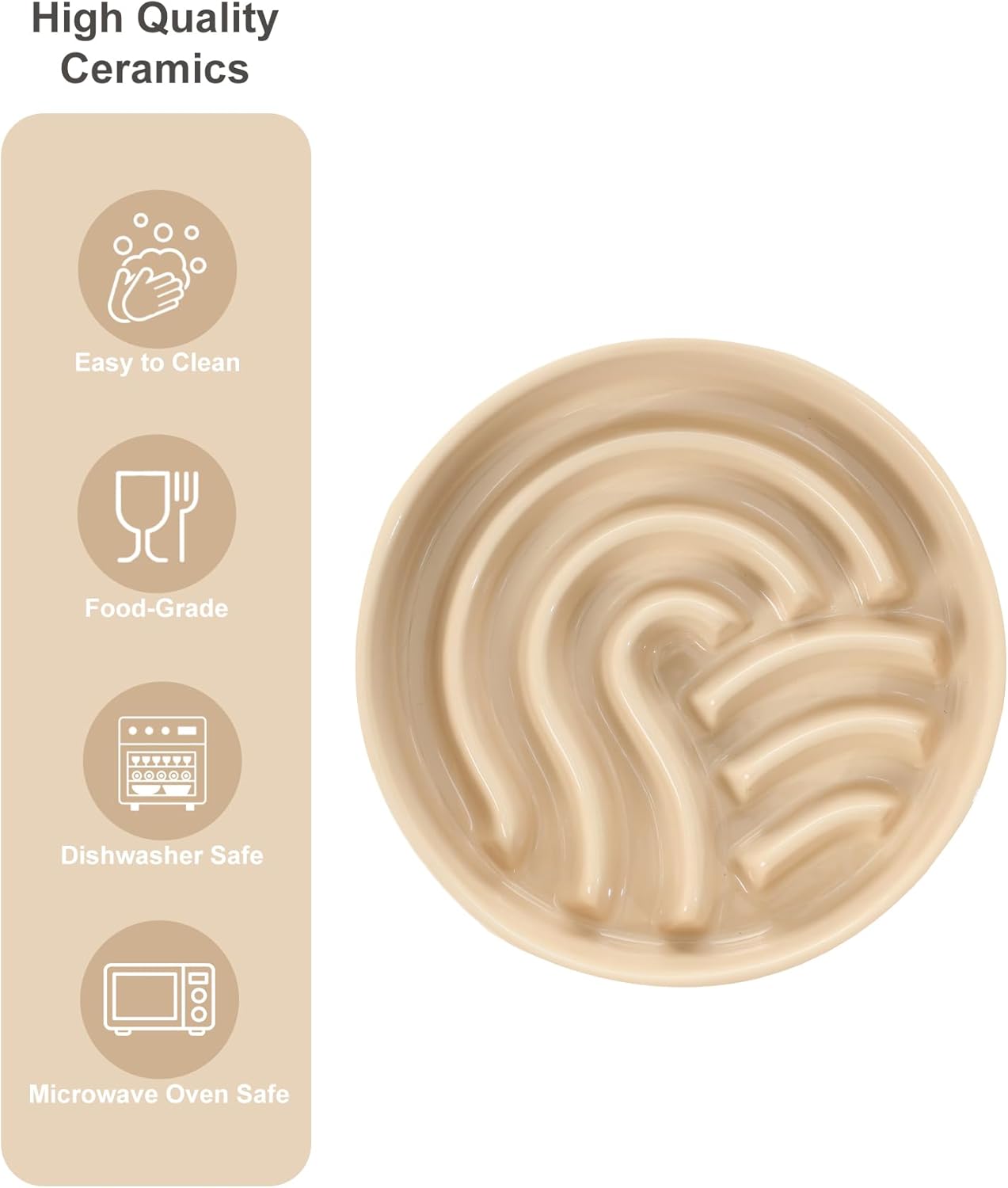 Ceramic Maze Dog Slow Feeder with Non-Slip Silicone Rim – Heavy-Duty Stoneware Bowl with Puzzle Pattern for Bloating & Obesity Prevention (Apricot-S)