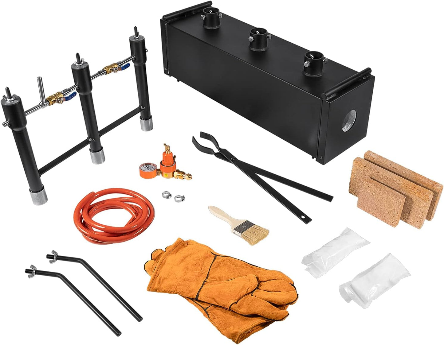 Triple Burners Portable Propane Gas Forge Three Burners 2700°F/1482℃ Large Capacity Square Forging Furnace for Blacksmithing Farrier Knife Tool Making Equipment with Tong & Gloves 2-Doors