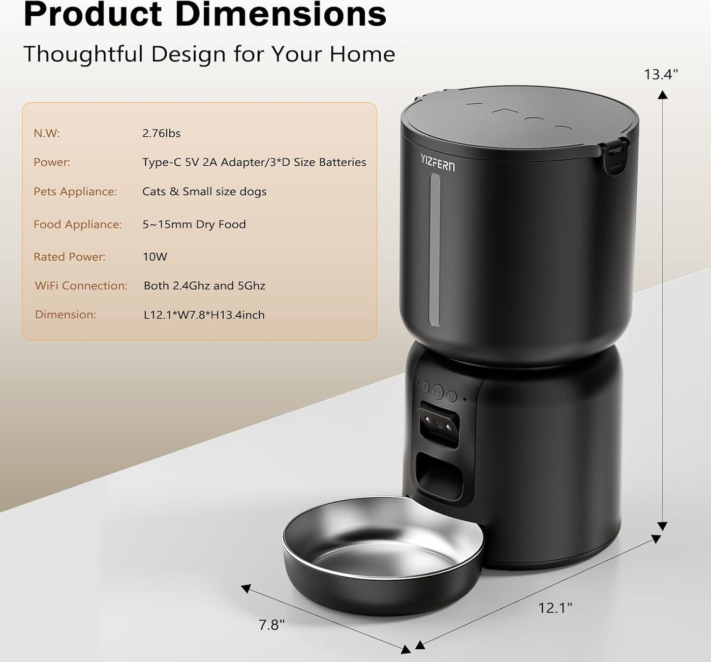 Automatic Cat Feeder with Camera, 4L Automatic Pet Feeder, Dual Power Supply, Programmable Cat Food Dispenser with 2MP Night Vision & Two-Way Audio for Cats and Small Dogs, Black