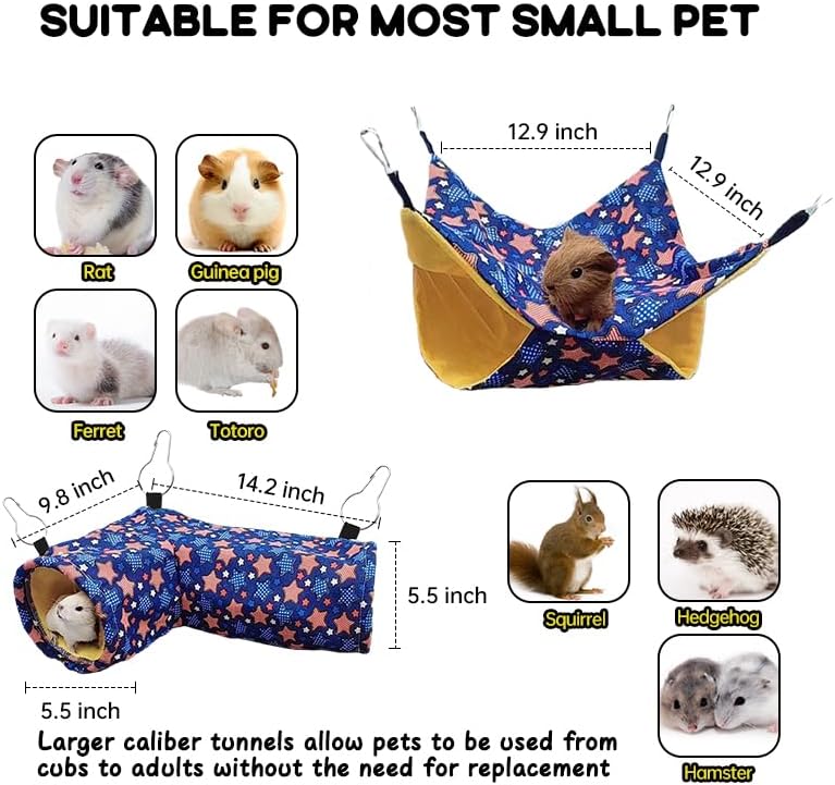 Guinea Pig Rat Ferret Hammock, Small Animal Corner Tunnel & Tubes & Bed for Hedgehog Piggy Chinchilla Hideout Toys and Cage Accessories
