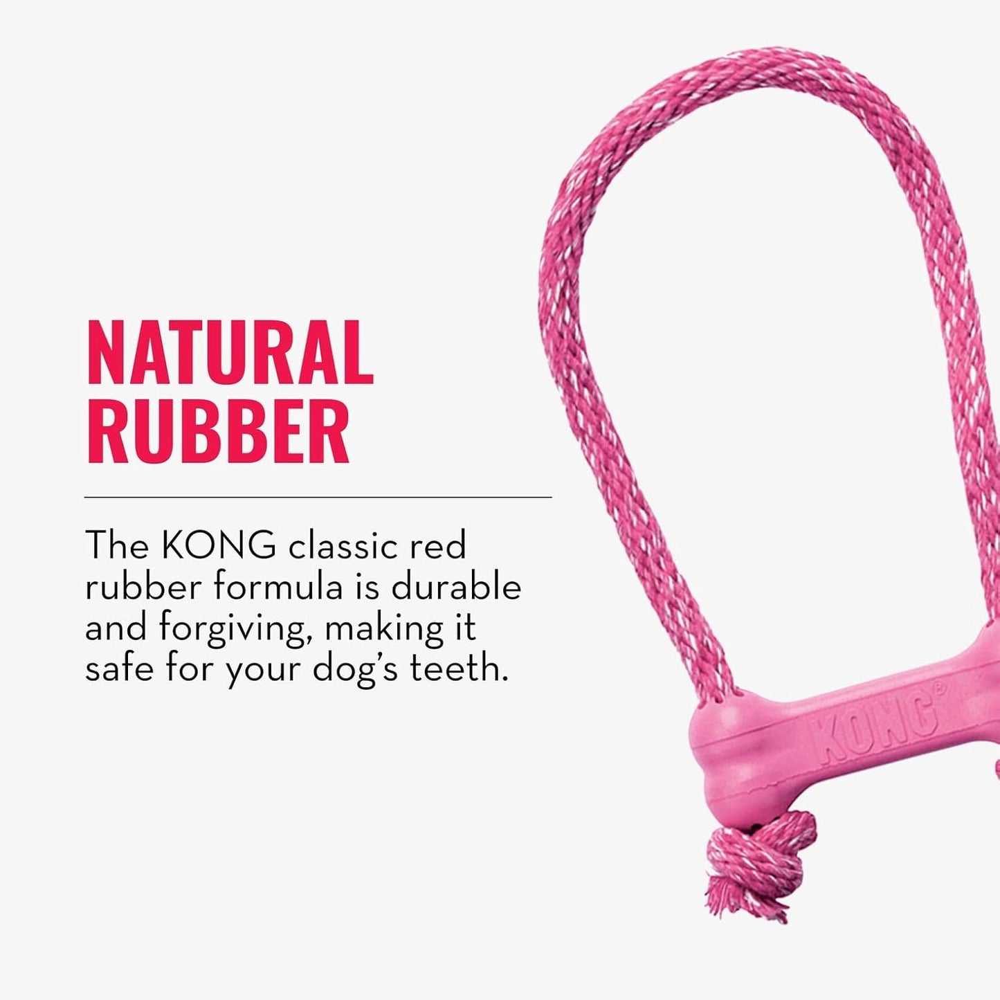 KONG Puppy Goodie Bone with Rope - Natural Rubber Bone with Cotton Rope - Teeth Cleaning Chew Toy for Growing Puppies - for XS Puppies - Pink