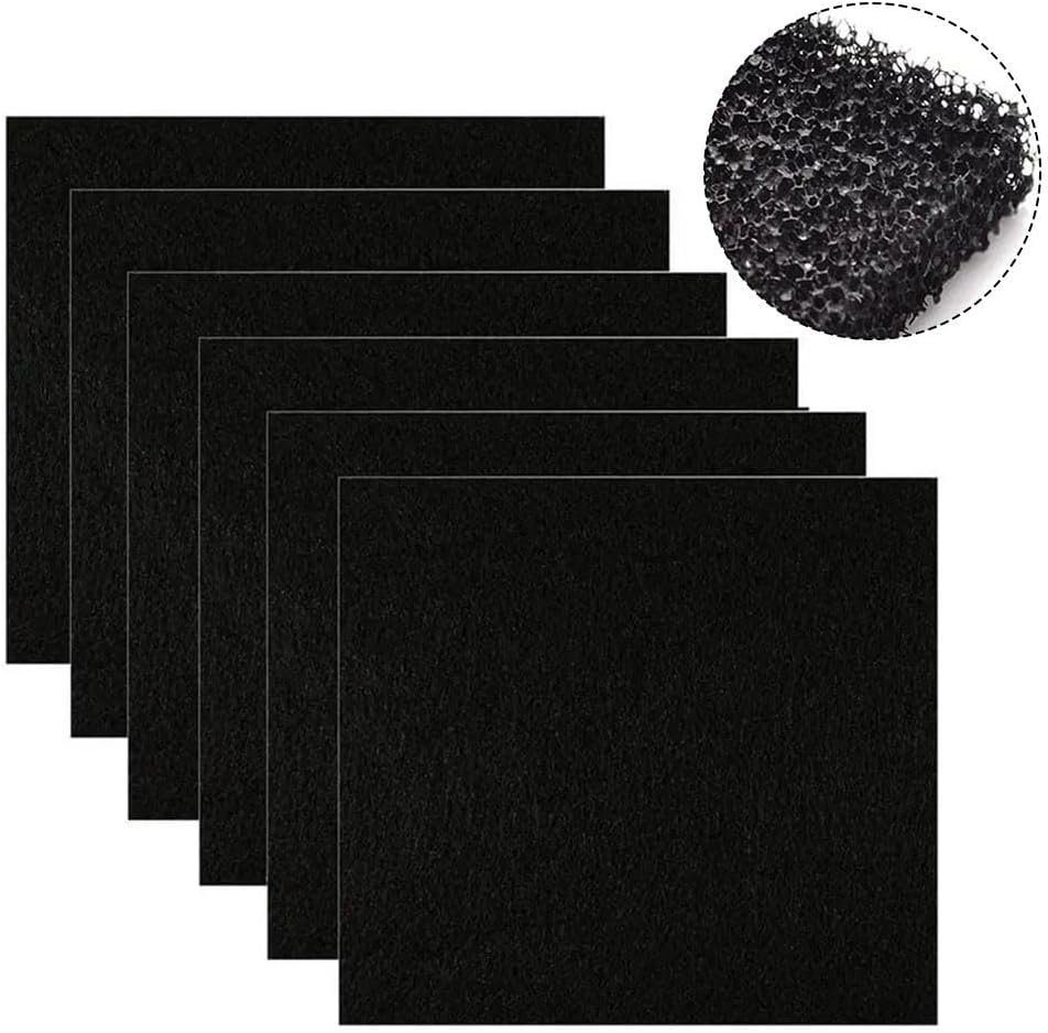 6PCS Activated Carbon Air Purification Deodorant Filter for Cat Litter Box, 6in x 6.5in, Black