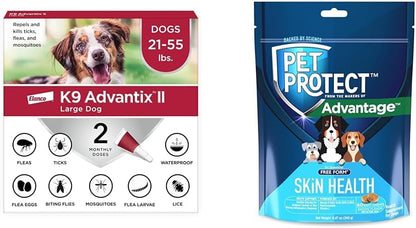 Bundle of K9 Advantix II Large Dog | 2-Mo Supply + Pet Protect Skin Health Soft Chews for Dogs, 60 Count