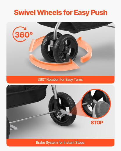 VEVOR Pet Stroller, 35 lbs Weight Capacity, Foldable Dog Stroller Cart, 4 Wheels Cats Strollers with with Detachable Carrier & Mesh Windows, Portable Design with Brake for Small to Medium Pets