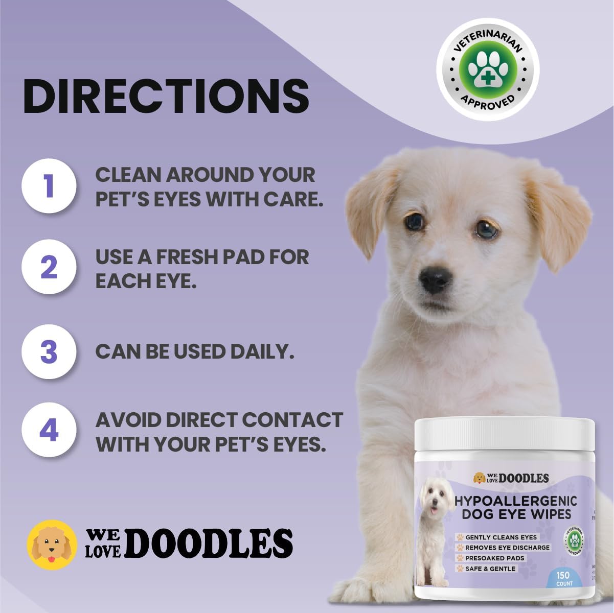 We Love Doodles 50 pcs Dog Teeth Cleaning Wipes & 150 pcs Dog Eye Wipes Bundle - Pet Dental Finger Wipes for Dogs, Freshens Breath Dog Dental Wipes, Pet Eye Wipes Pads & Safe Dog Eye Cleaner