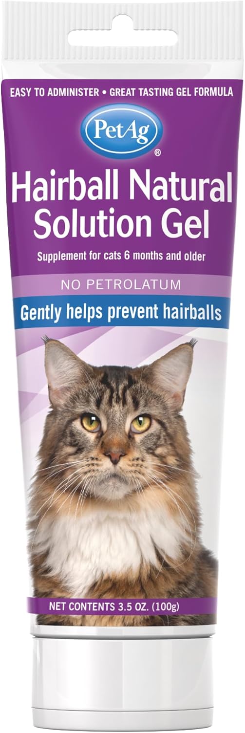 Pet-Ag Hairball Natural Solution Gel Supplement for Cats - 3.5 oz - Helps Prevent and Reduce Hairballs in Cats 6 Months and Older - Petrolatum Free