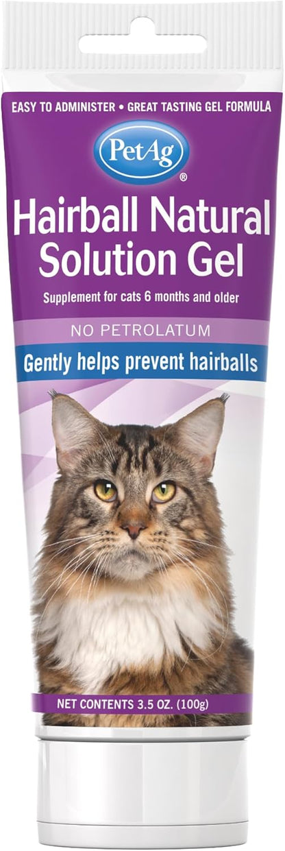 Pet-Ag Hairball Natural Solution Gel Supplement for Cats - 3.5 oz - Helps Prevent and Reduce Hairballs in Cats 6 Months and Older - Petrolatum Free