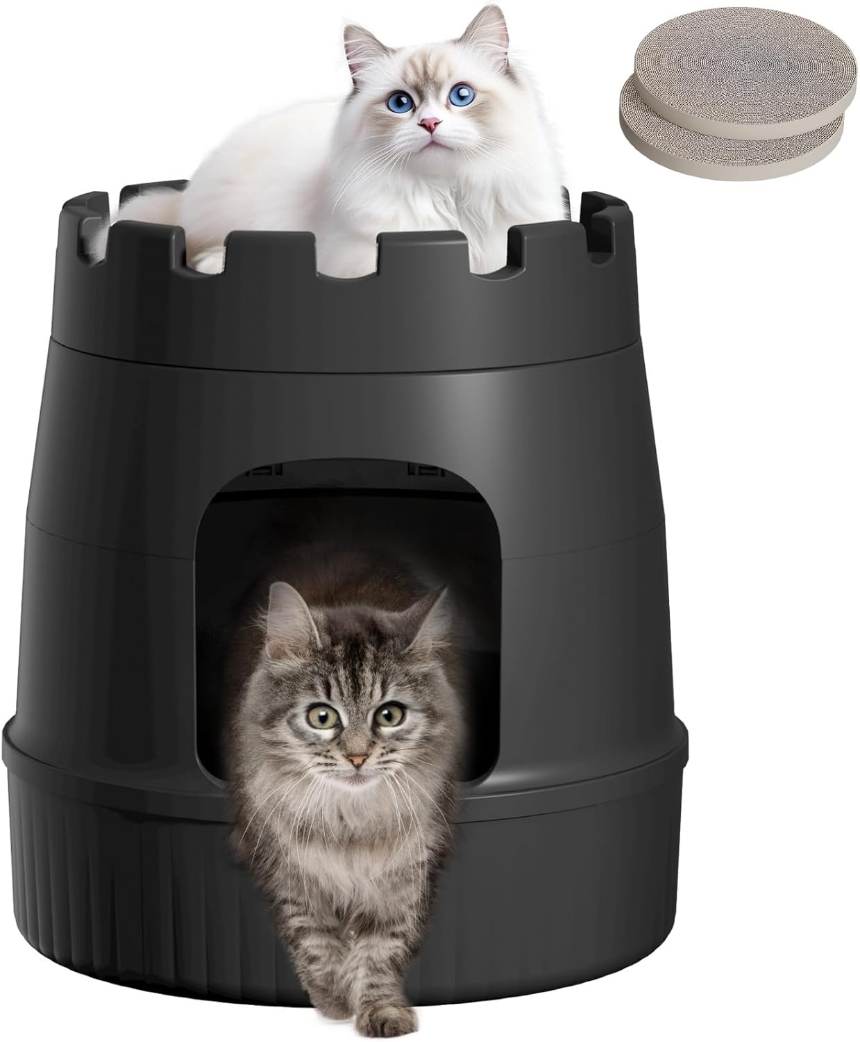 Lifewit Castle Cat House with Scratching Board, Large Cat Bed Cave Indoor, Cat Hideaway for Living Room, Bedroom, Corner, Black