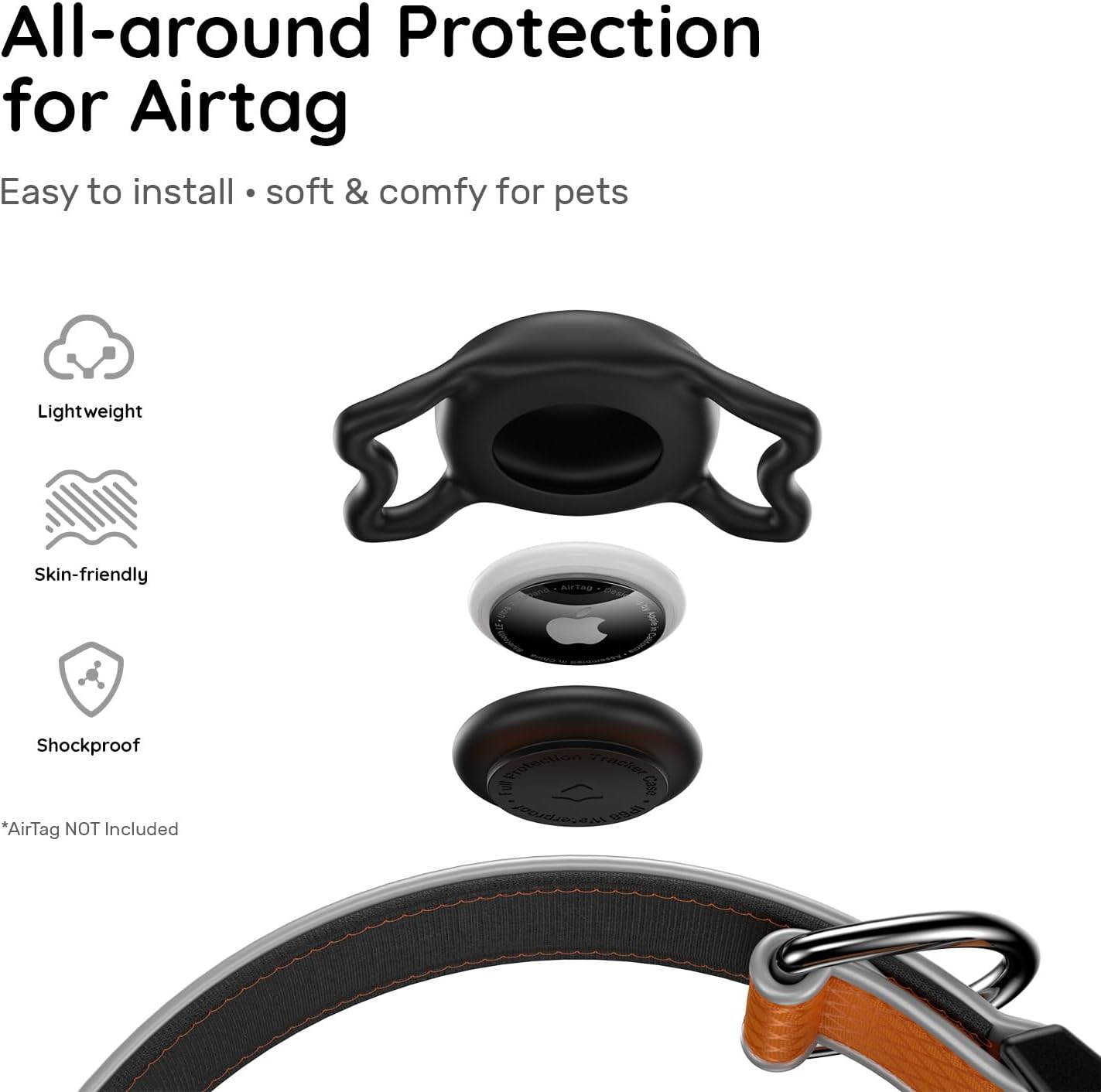 Airtag Dog Collar, IPX8 Waterproof Air Tag Dog Collar Holder | Reflective Ultra-Durable | Soft Padded | Safety Locking Buckle | Fit Miedium Dogs (Orange M(12.6"-19.6"))