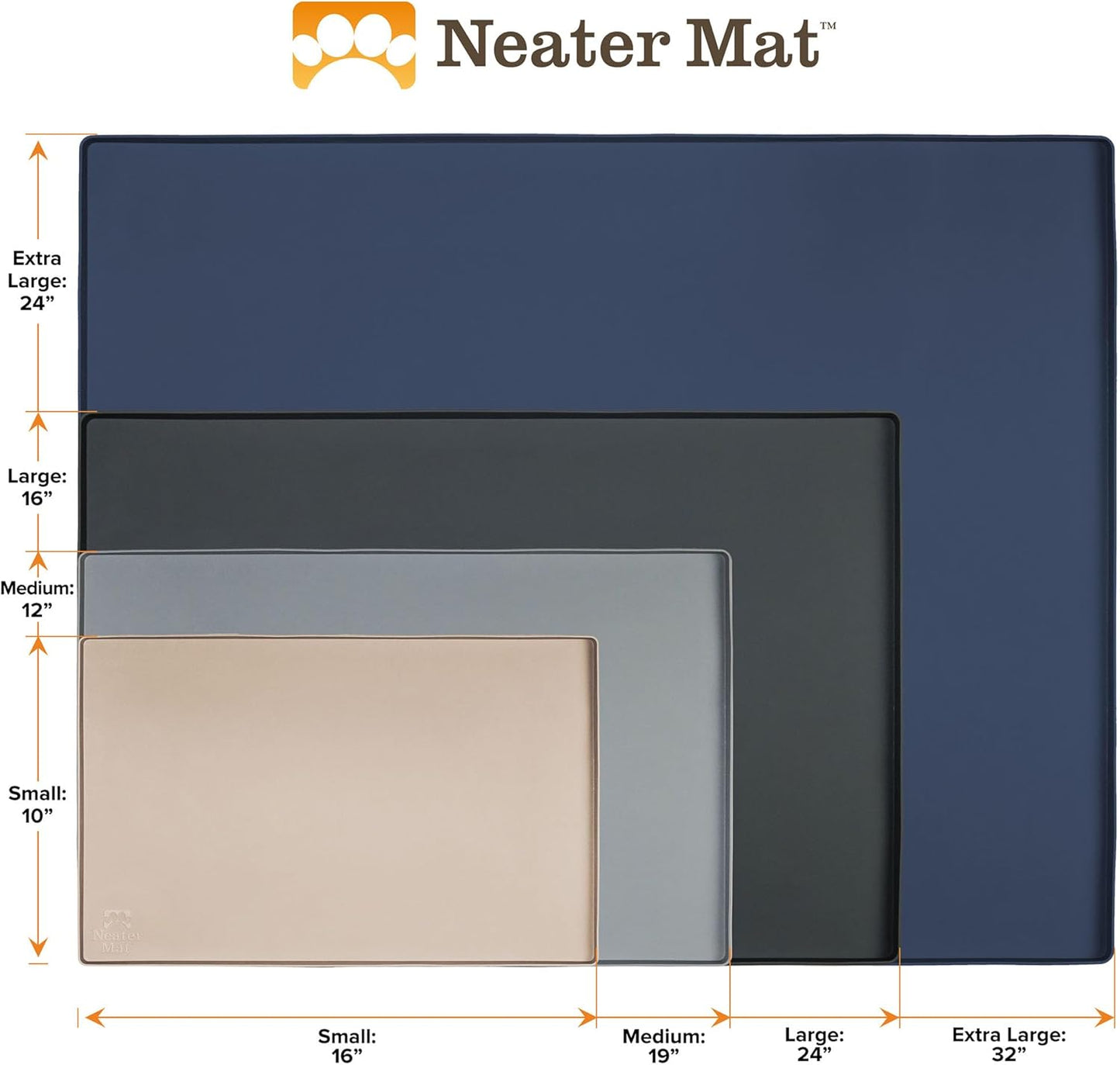 Neater Pet Brands Neater Mat Cat & Dog Food Mat, Waterproof & BPA-Free Silicone Placemat with Raised Edge for Under Food and Water Bowls, 19" x 12", Gunmetal Grey