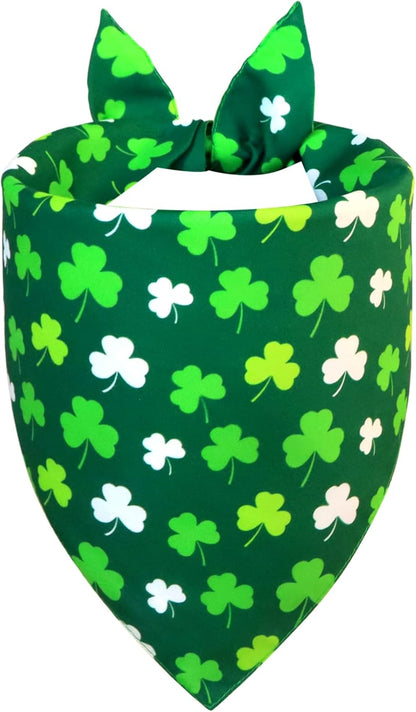 St. Patrick’s Day Dog Bandana - Reversible Lucky Green Shamrock Clover & Stripes Scarf for Medium to Large Dogs, Cute Costume Accessory for Irish Gift
