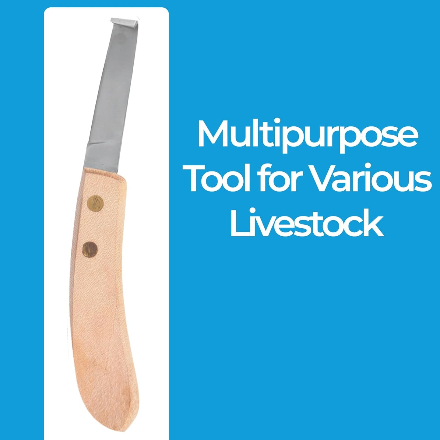 Hoof Knife Single Sided Edge Wide Blade – Stainless Steel Curved Blade Farrier Tool with Fine Wooden Grip, Multipurpose Hoof Trimming Knife for Livestock, 3-Inch Blade, 8.5-Inch Overall