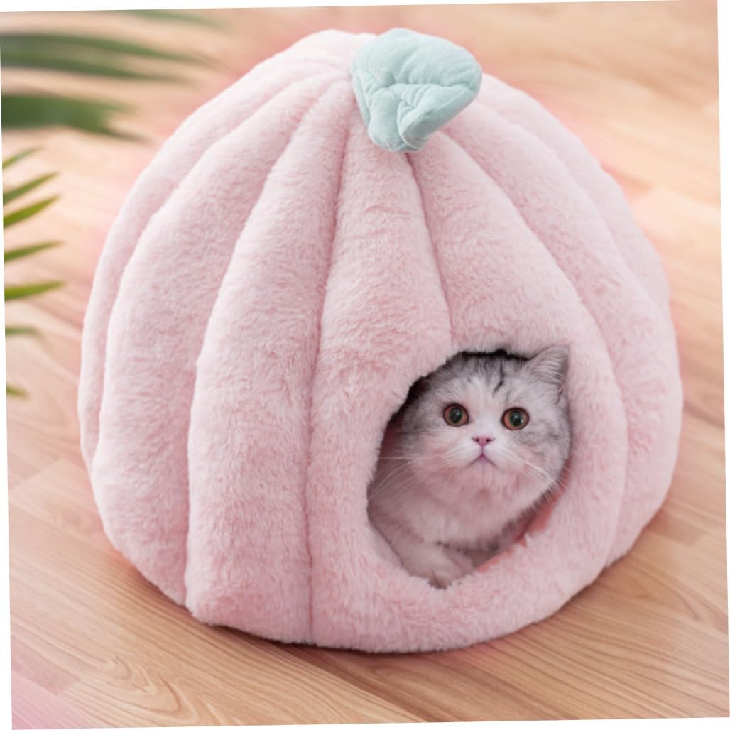 Cat Beds and Sofa Cave House Pumpkin Indoor Kennel with Detachable Cushion for Pets S