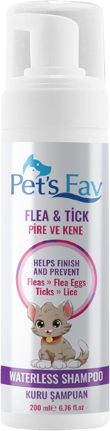 Flea & Tick Waterless Cat Shampoo - Natural Dry Foam for Cats & Kittens