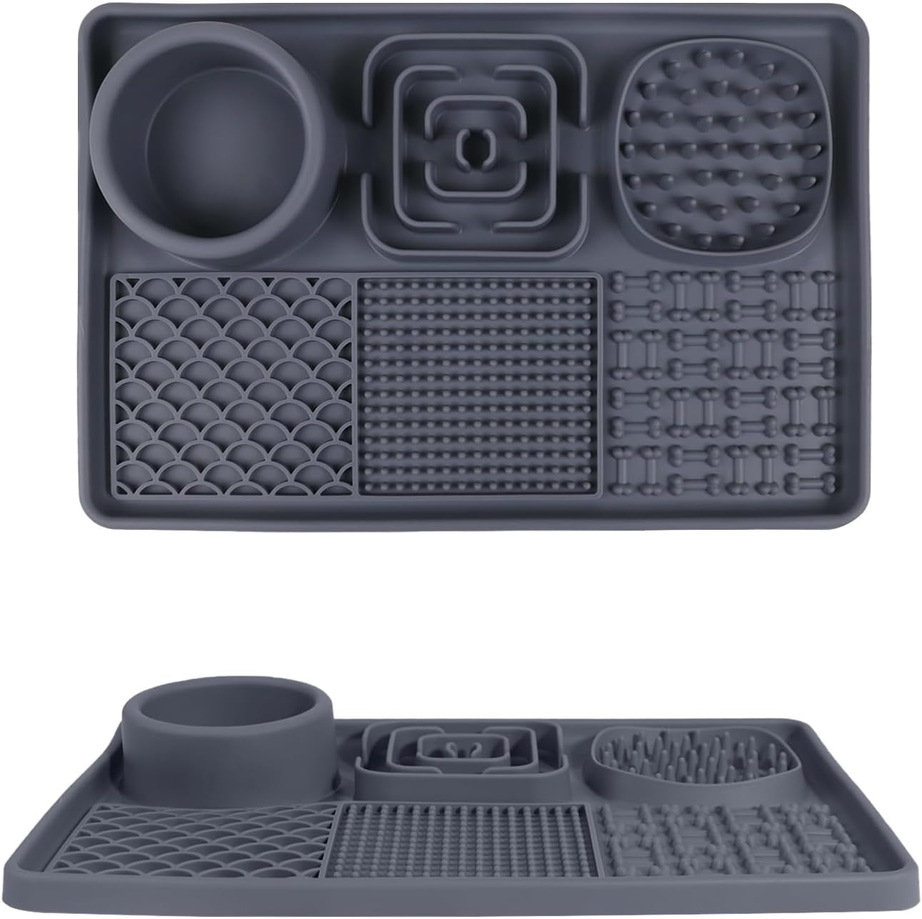 Lick Mat for Cats, Dog Anxiety Relief Slow Feeder with Suction Cups, Non-Slip Silicone Dog Enrichment Treat Mat, Easy to Clean Cat Puzzle Feeder, Lick Mats for Dogs Cats, Grey, 12"x8"