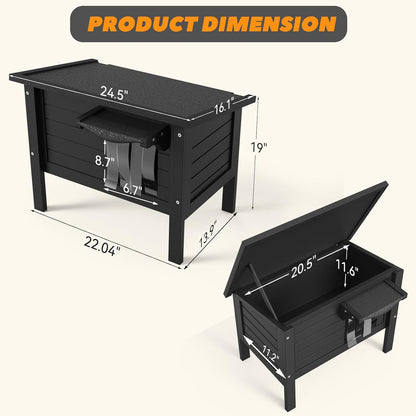 Weatherproof Outdoor Cat House, Feral Cat Shelter, 100% Insulated Foam, Solid Wood, Large Size for Multiple Cats, 24.8" L x 16.1" W x 18.9" H