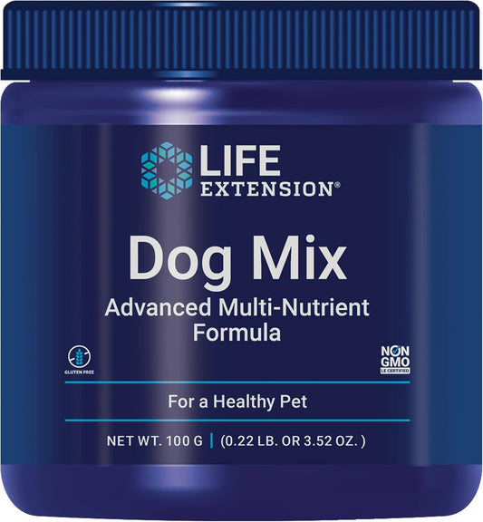 Life Extension Dog Mix, Dog Vitamins and Supplements, probiotics, L-carnitine, B12, folic Acid, Vitamin C, Vitamin E, Rosemary, Nutrient Absorption, Gluten-Free, Non-GMO, 60 Servings