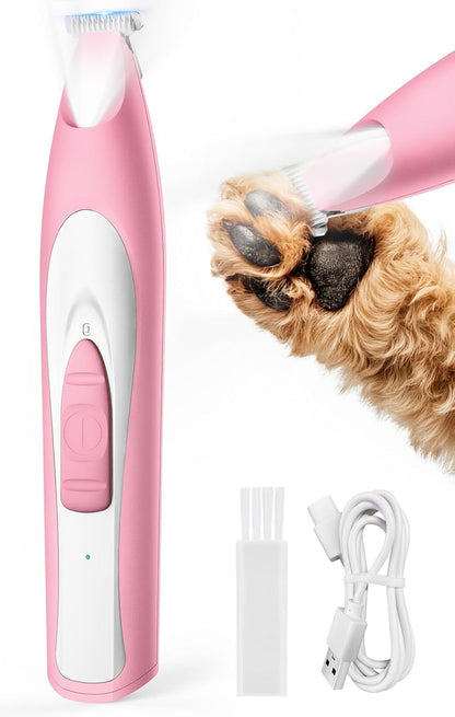 oneisall Low Noise Dog Paw Trimmer with LED Light, Paw Trimmer for Dogs 0.8inch/20mm Widen Blade, 35dB Cordless Electric Pet Paw Grooming Clippers for Paws, Ears, Face, Rump (Pink)