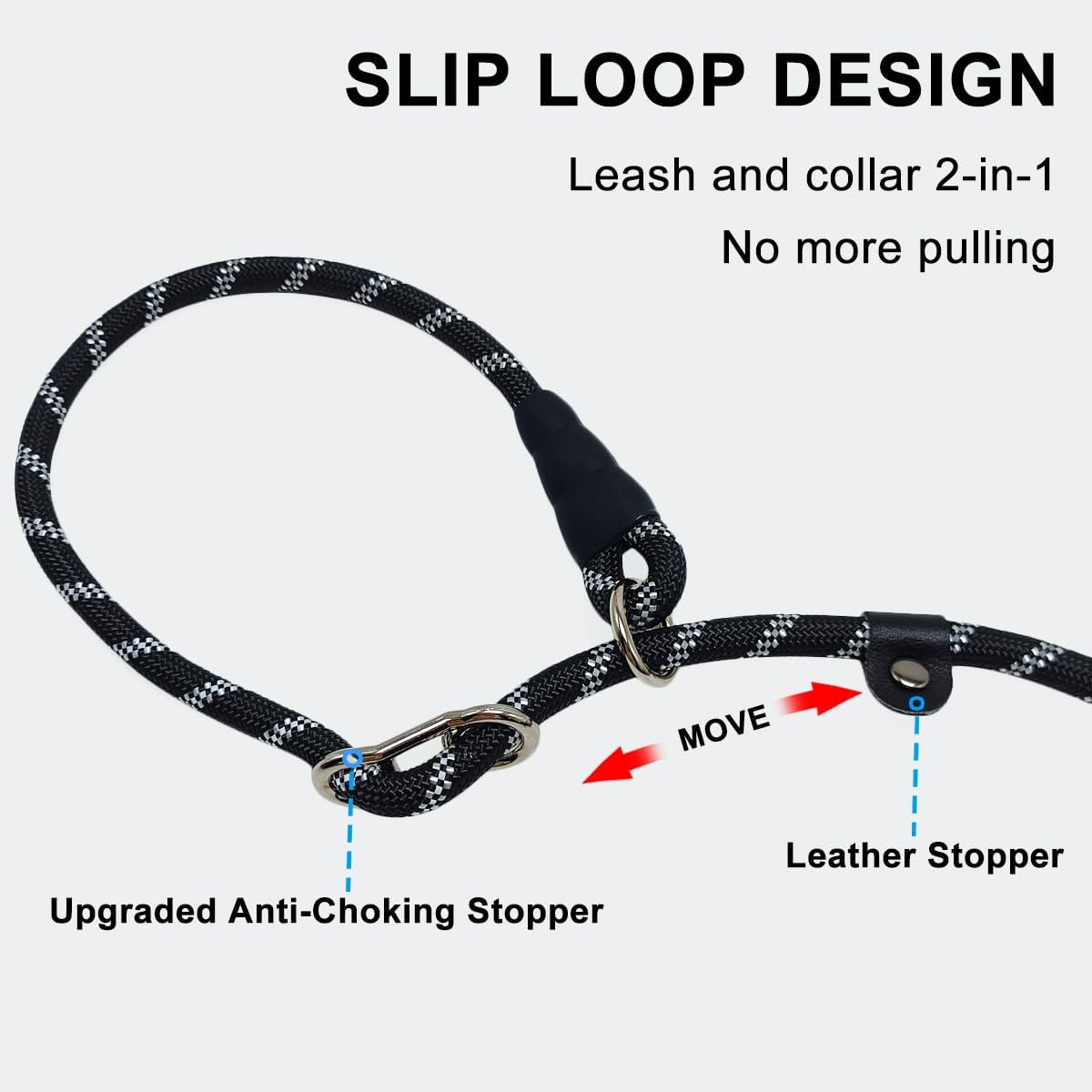 12ft Long Slip Leash with Padded Handle + 6ft Slip Lead Small Dog Training Leash, Black