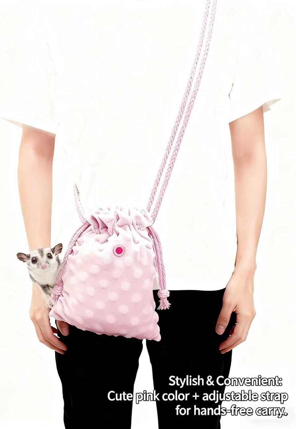 Sugar Glider Bonding Pouch Portable Drawstring Pouch Soft Sleeping Bag with Pink Braided Ribbon Small Animal Carrier (Pink)