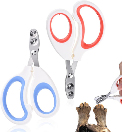 2Pcs Pet Nail Clippers, 2Pcs Kitten Nail Clipper with Guard for Cats Dogs Small Animal Claws Trimmer Ideal for Bearded Dragon Cats Rabbit, Non-slip Handle & Stainless Steel Blades, Safe & Easy to Use