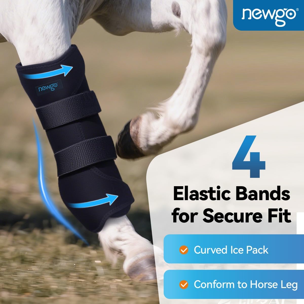 NEWGO Horse Ice Pack Reusable Horse Leg Wrap for Injury, Cooling Horse Knee Wrap Full Coverage Leg Ice Boot Cold Pack 2 Wrap with 4 Gel Packs for Knee, Legs, Boots, and Hooves