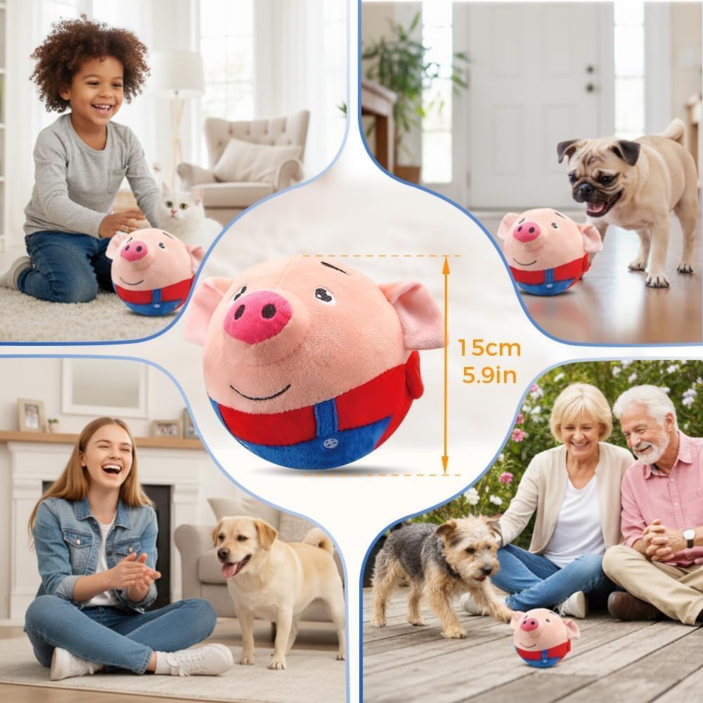 Interactive Dog Toy, Lively Moving pet Plush Toy, 2026 Upgraded Rechargeable Dog Ball Toy with Recording Function, Washable Plush Cartoon Piglet (1 PCS)