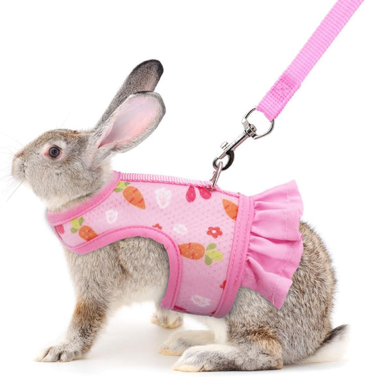 Pink Bunny Harness and Leash, Escape Proof Rabbit Harness and Leash Set, Cute Bunnies Vest Clothes Stuff Accessories - Also Suit for Ferret Kitten Puppy Small Animals, L(Adult Rabbit)