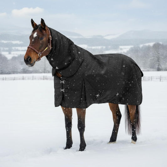 Yaomiao Winter Horse Blanket 78 Inch Waterproof Turnout Blanket Warm Cotton Filling Liner with Turnout Neck Cover Detachable for Horse, Black