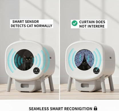 Smart Cat Litter Box Privacy Door - Odor & Tracking Control Curtain for Automatic Cat Litter Boxes - Fits 10-Inch Round Openings - Easy Installation, Keeps Home Fresh & Clean (WaveBlue)