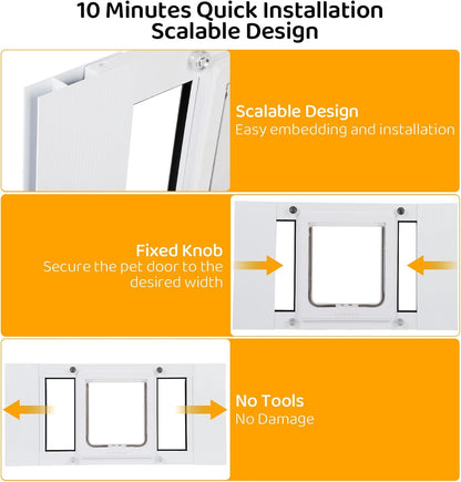 Full-Size Cat Door for Window Weatherproof,Fits 32"-36" Width Windows,Quick Install with No Damage,4 Locking Mechanisms,Magnetic Closure Cat Window Door,Aluminum Frame Pet Door for Window