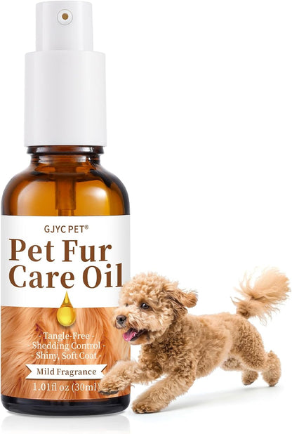 Pet Fur Care Oil - Tangle Remover, Shiny & Silky Coat, Soothing Skin Protection with Collagen and Natural Oils - Leave-in Formula for Dogs and Cats - 1.01 fl. oz