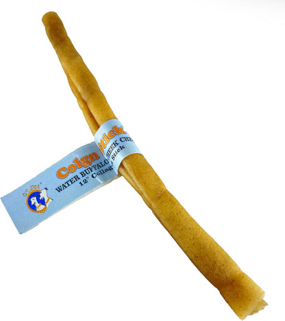 QT Dog Water Buffalo Collagen Stick 12" - All Natural Long Lasting Dog Chews, Single Ingredient, Protein-Packed, Gluten & Grain Free, Odor-Free Dental Chews, Ideal for All Breed Sizes - Banded