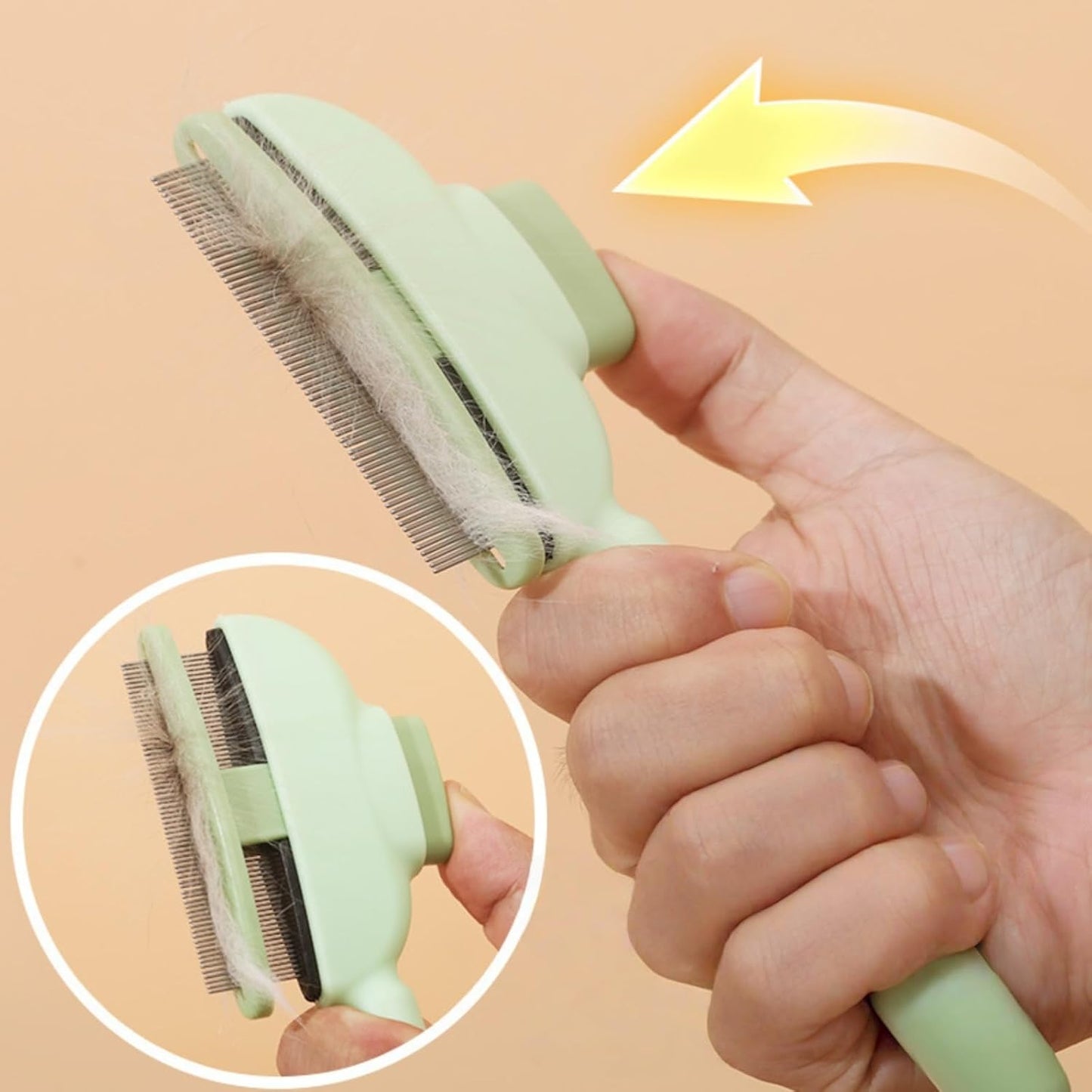 2 Pack Stainless Steel Flea Comb for Dogs & Cats | Short Teeth Release Button | Flea Eggs Removal, Hair Cleaning & Massaging (Short Teeth)