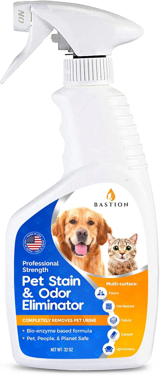Pet Stain Remover & Odor Eliminator Spray - Professional Strength Formula - Enzyme Powered Carpet Cleaner Solution - Natural Deodorizer - Bio-enzymatic - Dog, Cat Urine Destroyer - Dye Free 32oz Spay