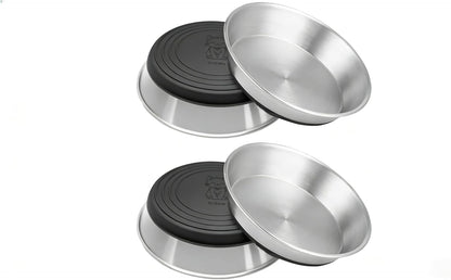 4 Pack Stainless Steel Whisker Friendly Shallow and Wide Cat Bowls for Food and Water, Non-Slip Silicone Cute Bottom for Small Dog Puppies Cats.