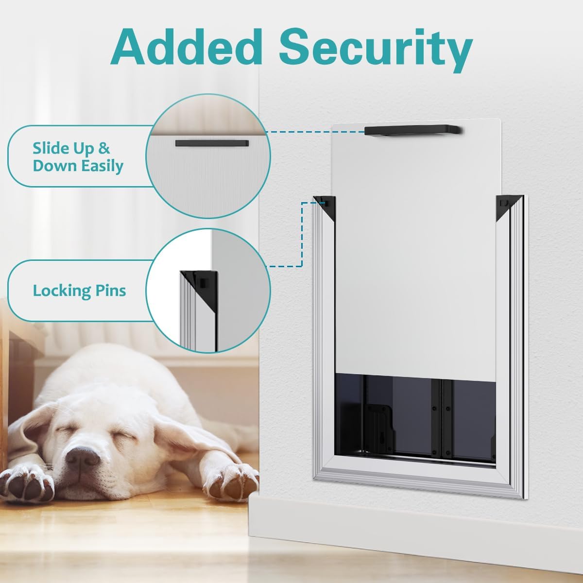 Dog Doors for Large Dogs, Energy Efficient French Dog Door with Aluminum Frame, Telescoping Tunnel, Magnetic Flaps and Sliding Lock Panel - XLarge