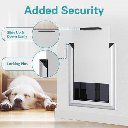 Dog Doors for Large Dogs, Energy Efficient French Dog Door with Aluminum Frame, Telescoping Tunnel, Magnetic Flaps and Sliding Lock Panel - XLarge