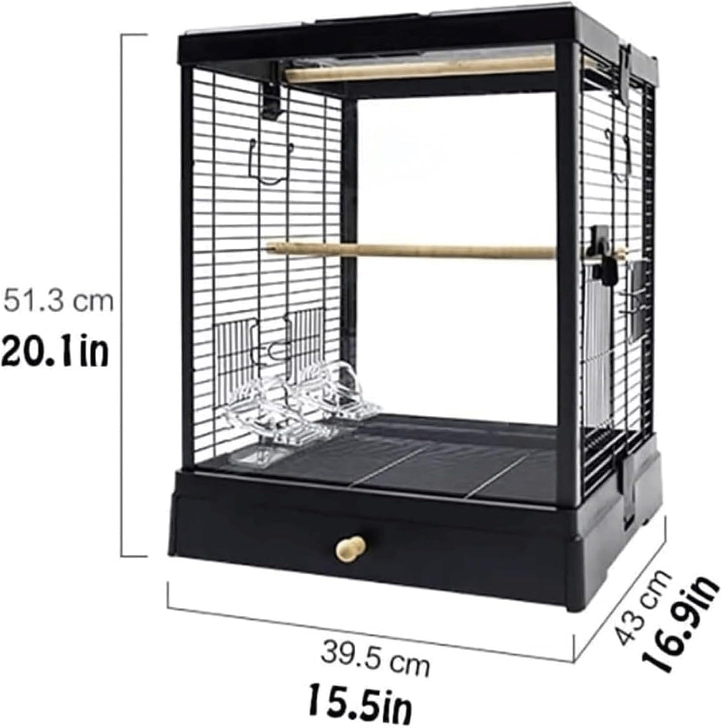Bird Cage Clear Acrylic Bird Aviary Portable Tall Tiel Cage Parrot Cage Flight Birdcag Bird Carrier with Wooden Stand Travel Cage(White)