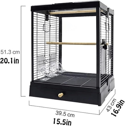 Bird Cage Clear Acrylic Bird Aviary Portable Tall Tiel Cage Parrot Cage Flight Birdcag Bird Carrier with Wooden Stand Travel Cage(White)