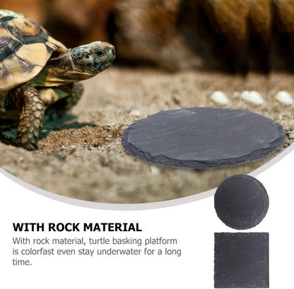 2Pcs Turtle Basking Platform Set, Wear-Resistant Stone Reptile Rocks, 10X10Cm Square Round Terrarium Decor for Tortoise Habitat and Aquatic Turtle Supplies