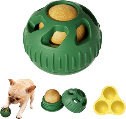 2PC Interactive Dog Toys, Durable Silicone Chew Toy for Aggressive Chewers,Interactive Frozen Dog Treat Toy with Ice Tray， Slow Feeder & Puzzle Enrichment Ball for Small Medium Dogs (Green)