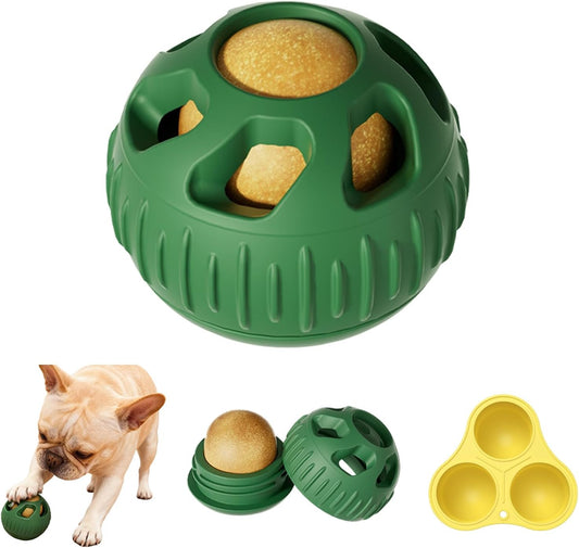 2PC Interactive Dog Toys, Durable Silicone Chew Toy for Aggressive Chewers,Interactive Frozen Dog Treat Toy with Ice Tray， Slow Feeder & Puzzle Enrichment Ball for Small Medium Dogs (Green)