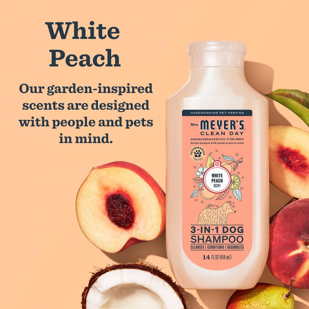 MRS. MEYER'S Clean Day 3 in 1 Dog Shampoo, White Peach Scent, 14oz