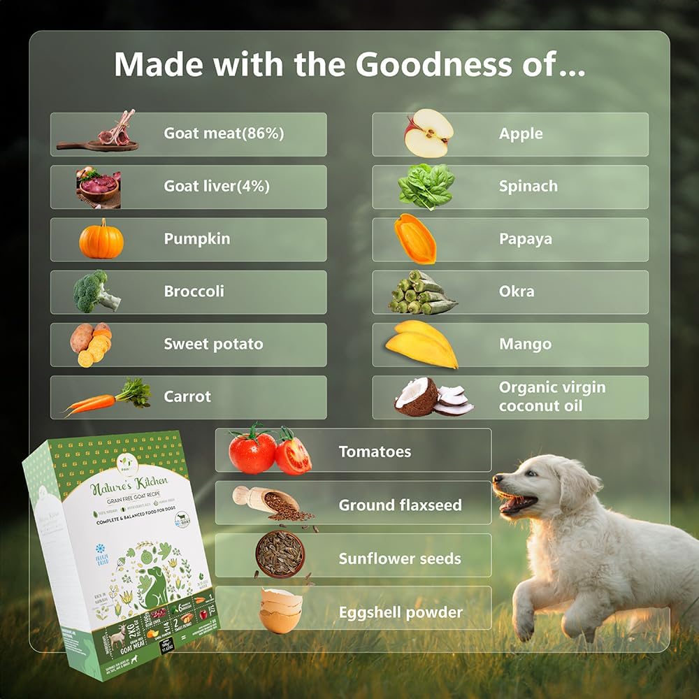 Nature's Kitchen Freeze Dried Dog Food, Goat | Complete and Balanced Meal | All-Natural | Grain Free | Healthy Topper | High Protein | Single Source of Protein (8.82oz)