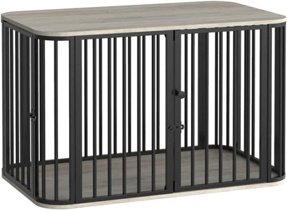 39.4'' Dog Crate Furniture, L Indoor Dog Kennel Dogs Cage, Modern Decorative Pet House for Small/Medium/Large Dogs, Anti-Chew & Anti-Escape, Kennel End Side Table, Greige Black DFC88705B