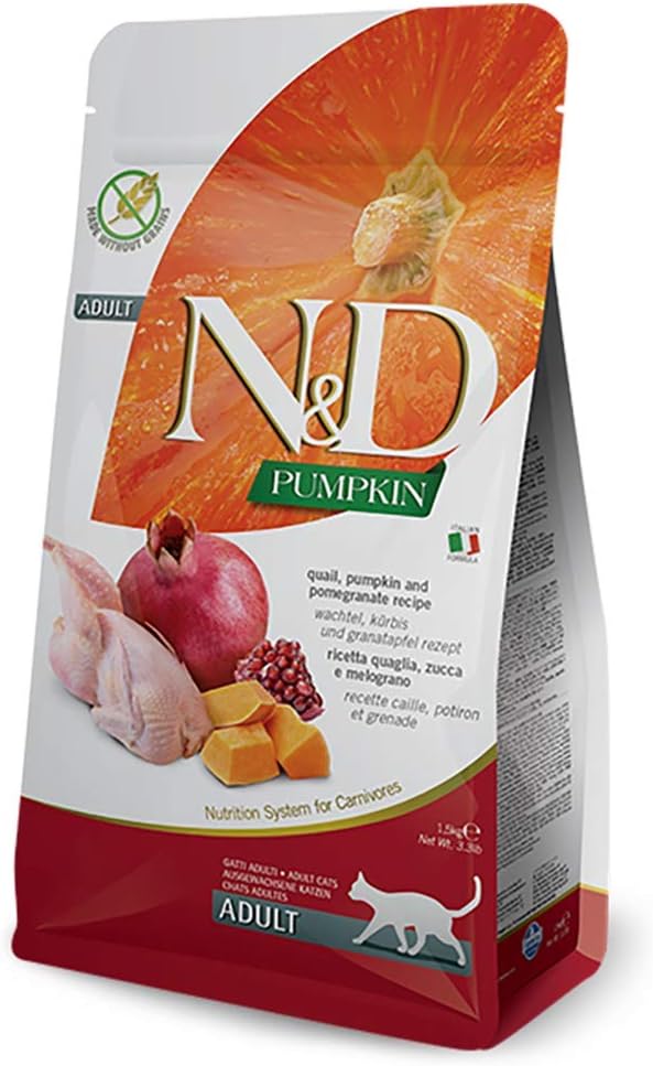 Farmina N&D, Pumpkin Quail Pumpkin and Pomegranate Recipe Adult Dry Cat Food, 3.3lb