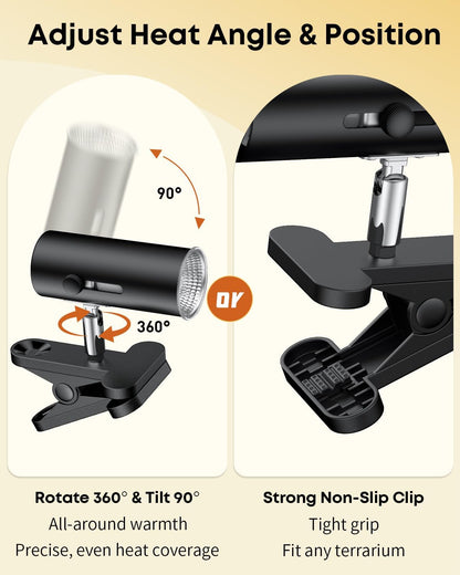 Pawfly Reptile Heat Lamp, Terrarium Basking Spot Lamp with 50 W UVA UVB Bulb, Timer & Dimmer, Adjustable Heating Light for Amphibian, Bearded Dragon, Tortoise, Lizard & Chameleon